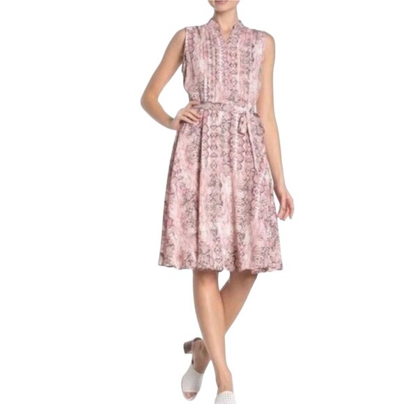 Nanette Lepore Pink Snakeskin Print Sleeveless Pintuck Tie Belt Size 14 - Picture 5 of 8